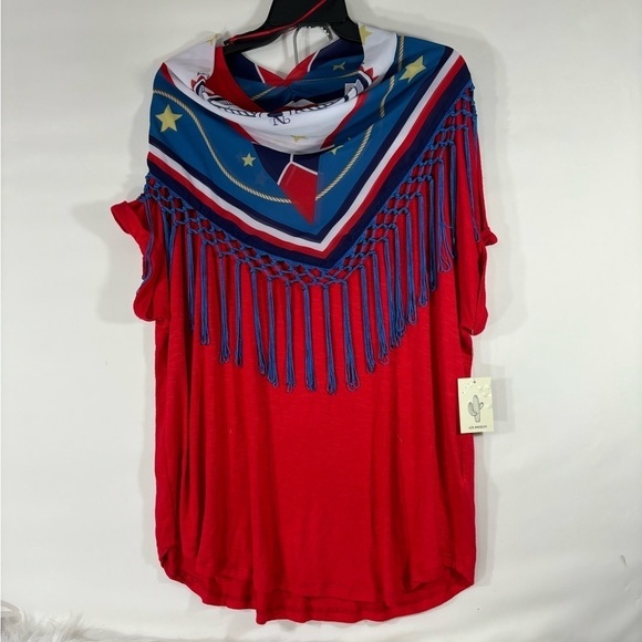 Red, White and Blue Scarf on a Red Top Size XXL - Picture 1 of 2